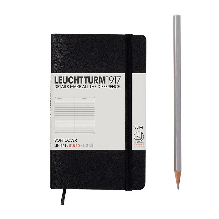 Notebook Pocket (A6), Softcover, 123 numbered pages, Black,  ruled