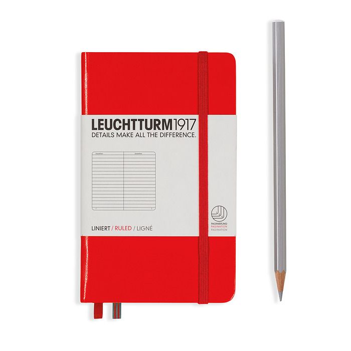 Notebook Pocket (A6), Hardcover, 187 numbered pages, Red, ruled