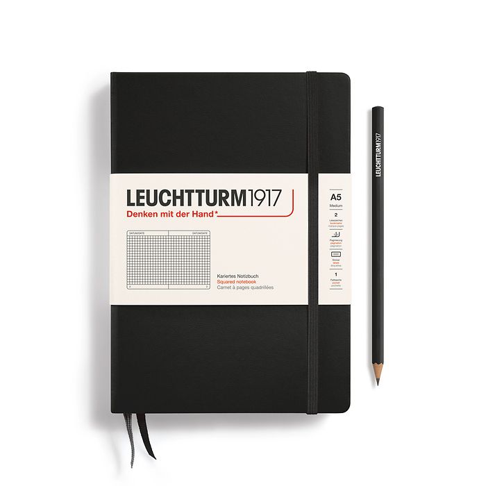 Notebook Medium (A5), Hardcover, 251 numbered pages, Black,  squared