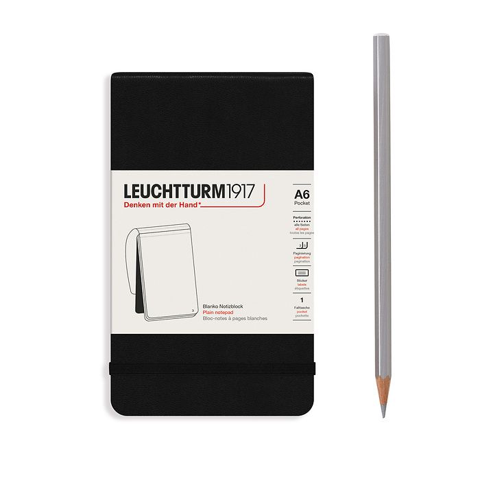Notepad Pocket (A6), Hardcover, 184 numbered pages, black, plain