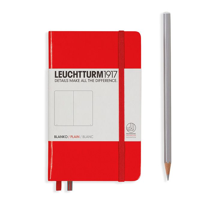 Notebook Pocket (A6), Hardcover, 187 numbered pages, Red, plain