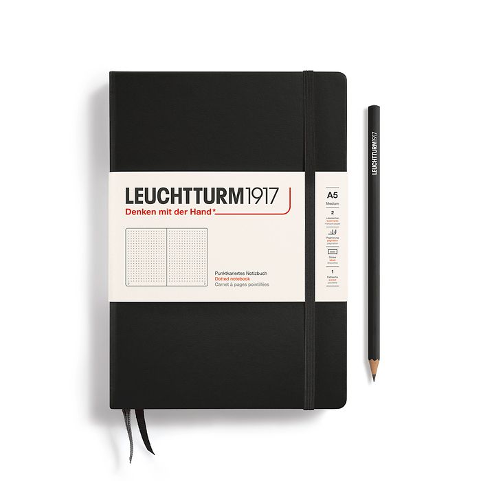 Notebook Medium (A5), Hardcover, 251 numbered pages, Black,  dotted