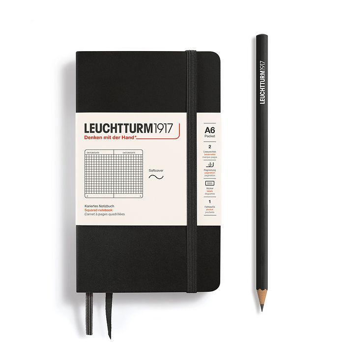 Notebook Pocket (A6), Softcover, 123 numbered pages, Black,  squared