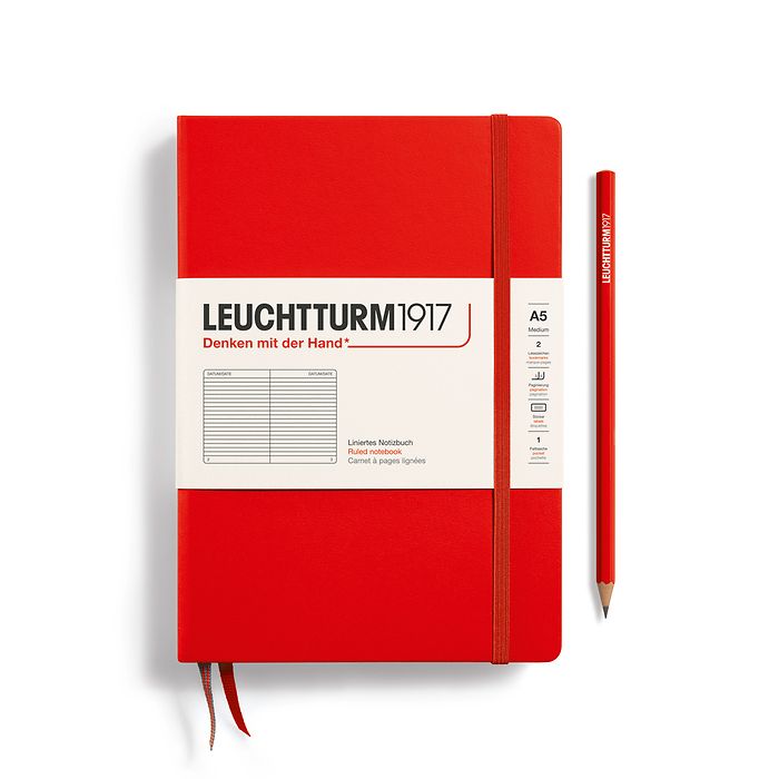 Notebook Medium (A5), Hardcover, 251 numbered pages, Red, ruled
