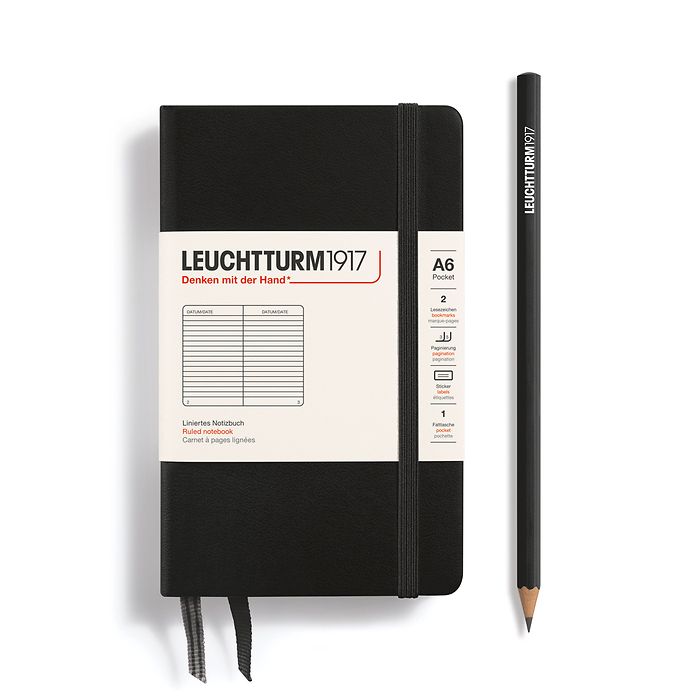 Notebook Pocket (A6), Hardcover, 187 numbered pages, Black,  ruled