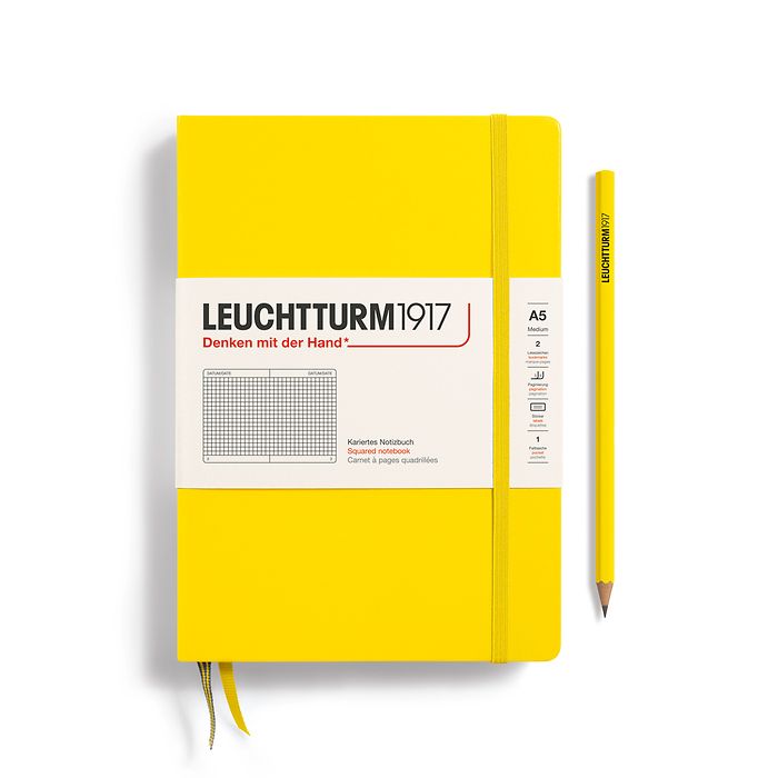 Notebook Medium (A5), Hardcover, 251 numbered pages, Lemon,  squared