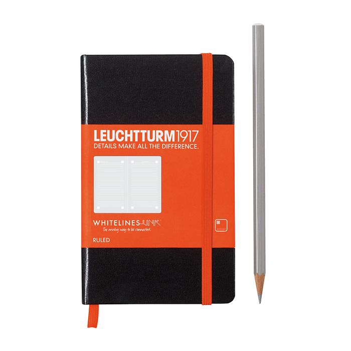 Notebook Pocket (A6), Hardcover, 185 num. pages, Black, ruled, Whitelines Link®