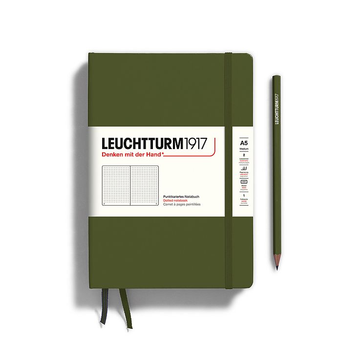 Notebook Medium (A5), Hardcover, 251 numbered pages, Army, dotted
