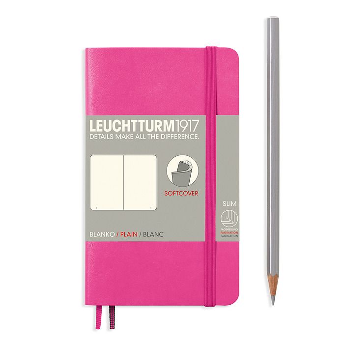 Notebook Pocket (A6), Softcover, 123 numbered pages, New Pink, plain
