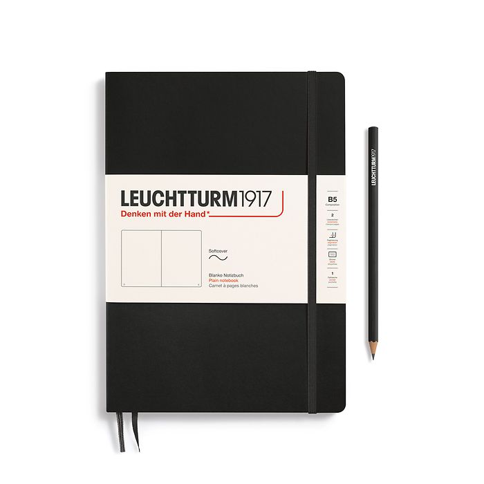 Notebook Composition (B5), Softcover, 123 numbered pages, Black, plain