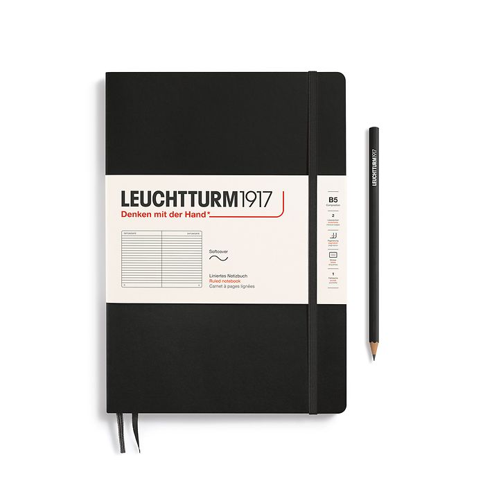 Notebook Composition (B5), Softcover, 123 numbered pages, Black, ruled
