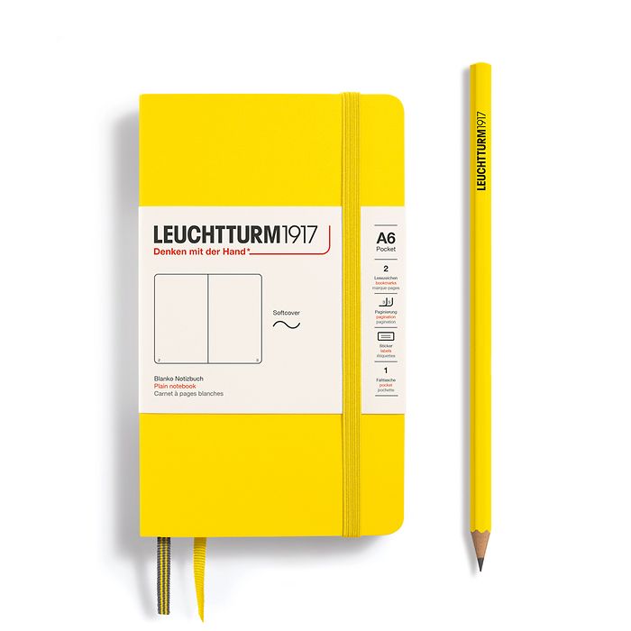 Notebook Pocket (A6), Softcover, 123 numbered pages, Lemon,  plain