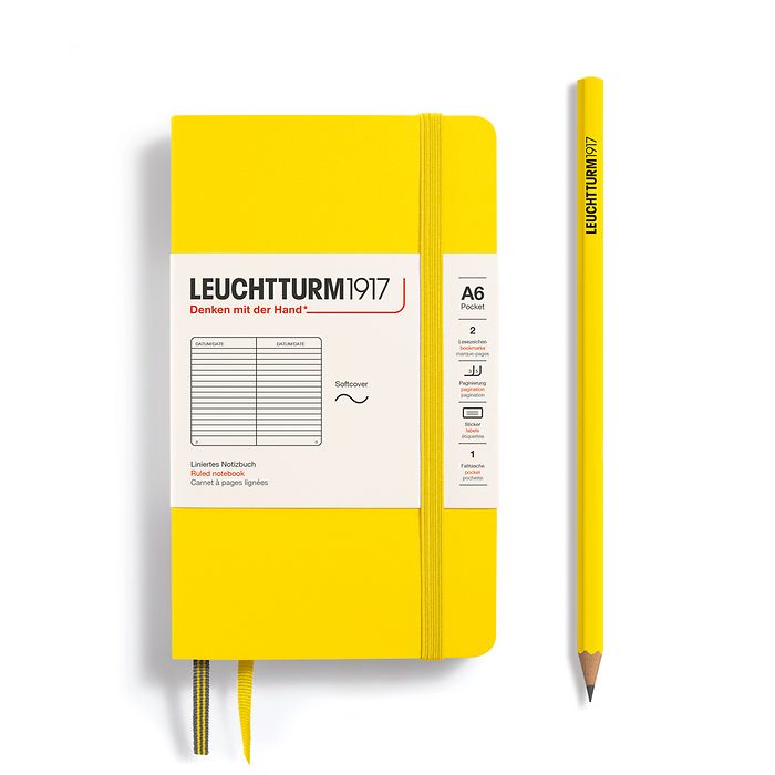 Notebook Pocket (A6), Softcover, 123 numbered pages, Lemon,  ruled