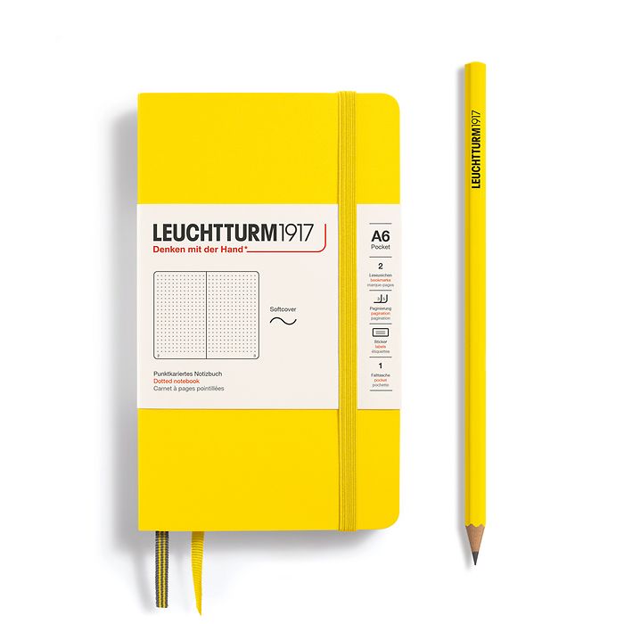 Notebook Pocket (A6), Softcover, 123 numbered pages, Lemon,  dotted