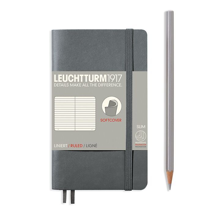 Notebook Pocket (A6), Softcover, 123 numbered pages, Anthracite, ruled