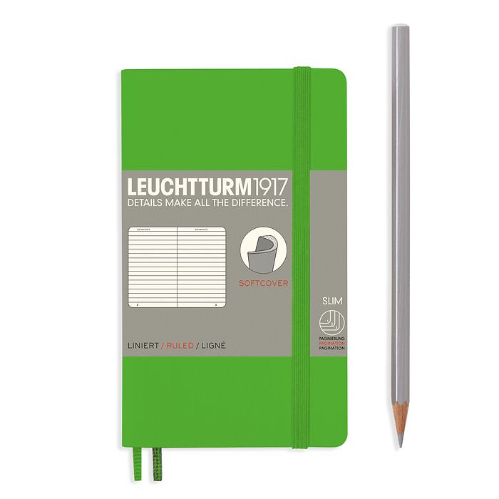 Notebook Pocket (A6), Softcover, 123 numbered pages, Fresh Green, ruled