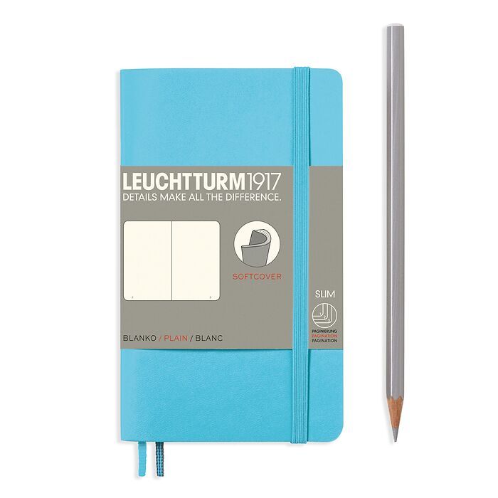Notebook Pocket (A6), Softcover, 123 numbered pages, Ice Blue, plain