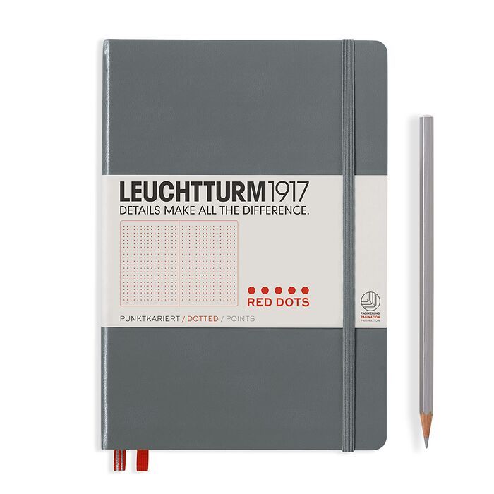 Notebook Medium (A5), Red Dots, Hardcover, 251 numbered pages, Anthracite, dotted