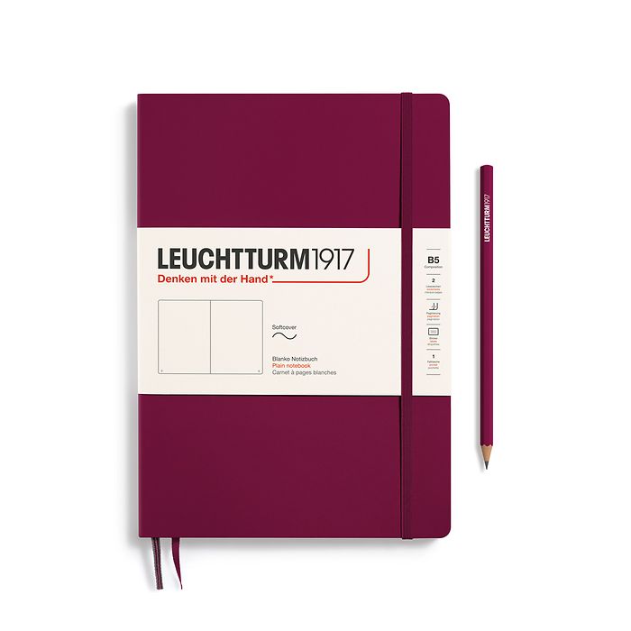 Notebook Composition (B5), Softcover, 123 numbered pages, Port Red, plain