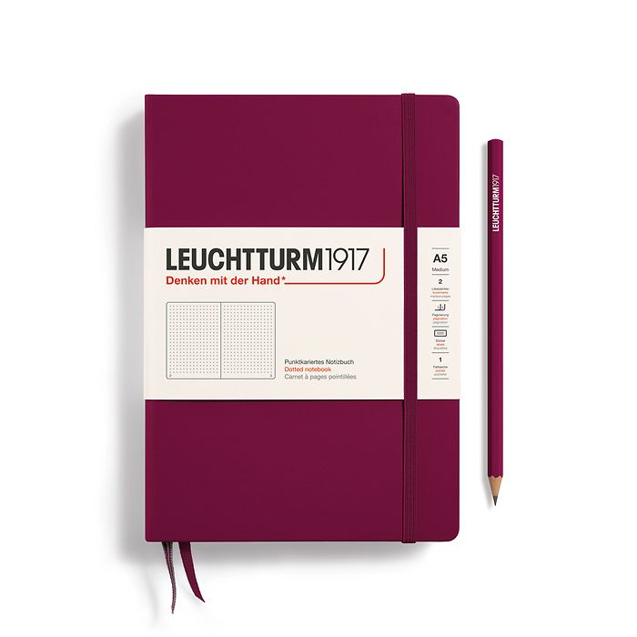 Notebook Medium (A5), Hardcover, 251 numbered pages, Port Red, dotted