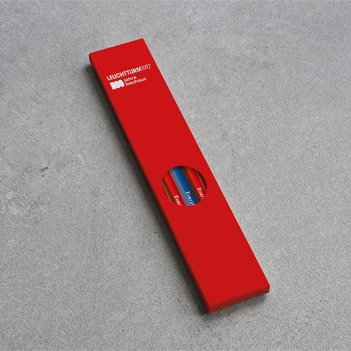 Pencil HB, LEUCHTTURM1917, assorted, Bauhaus Edition: 4x Red, 1x Royal Blue