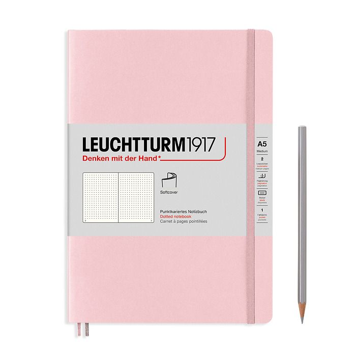 Notebook Medium (A5), Softcover, 123 numbered pages, Powder, dotted