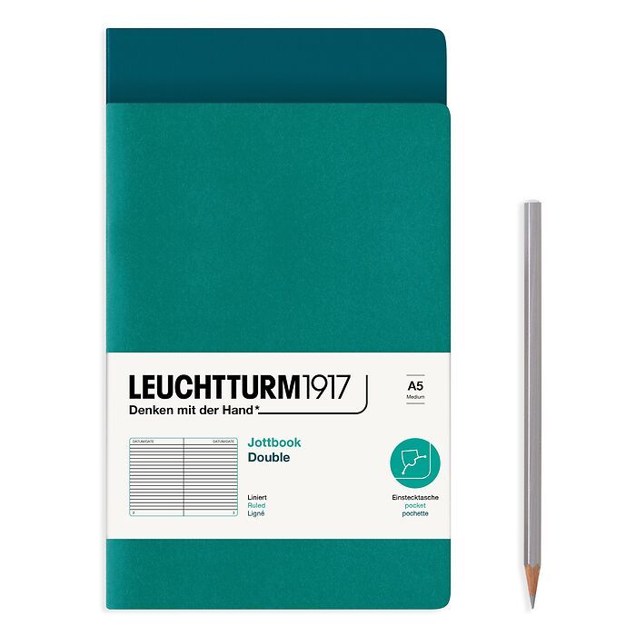 Jottbook (A5), 59 numbered pages, ruled, Pacific Green and Emerald, Pack of 2