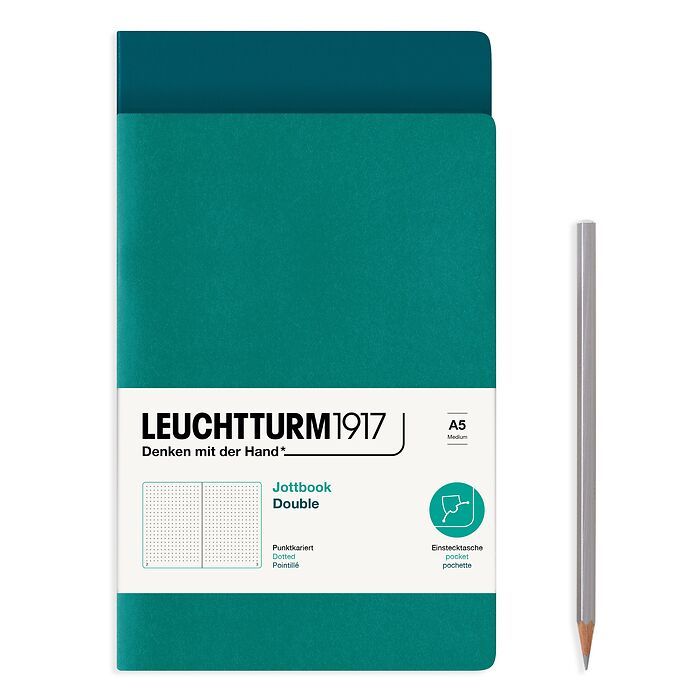 Jottbook (A5), 59 numbered pages, dotted, Pacific Green and Emerald, Pack of 2