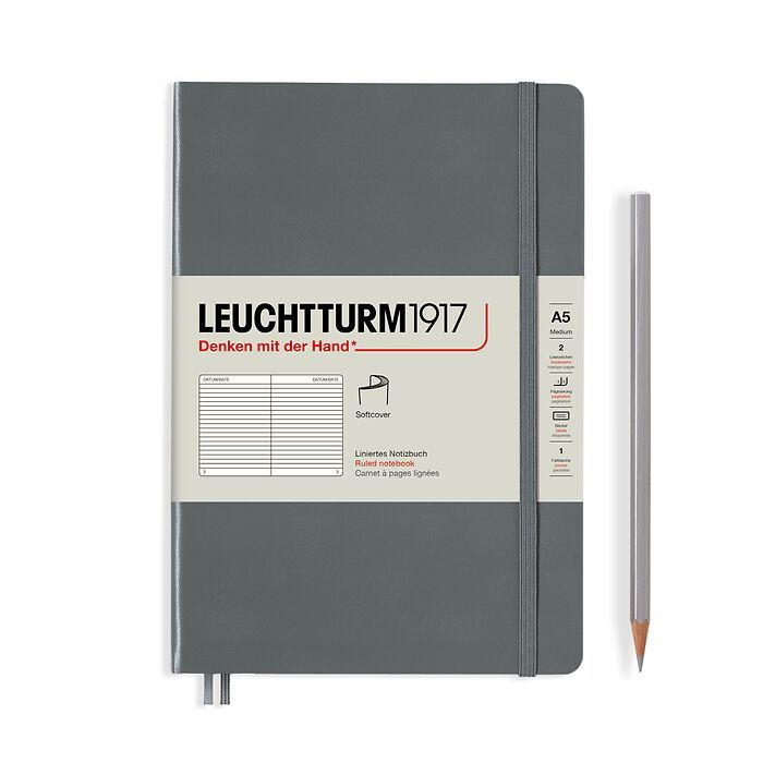 Notebook Medium (A5), Softcover, 123 numbered pages, Anthracite,  ruled
