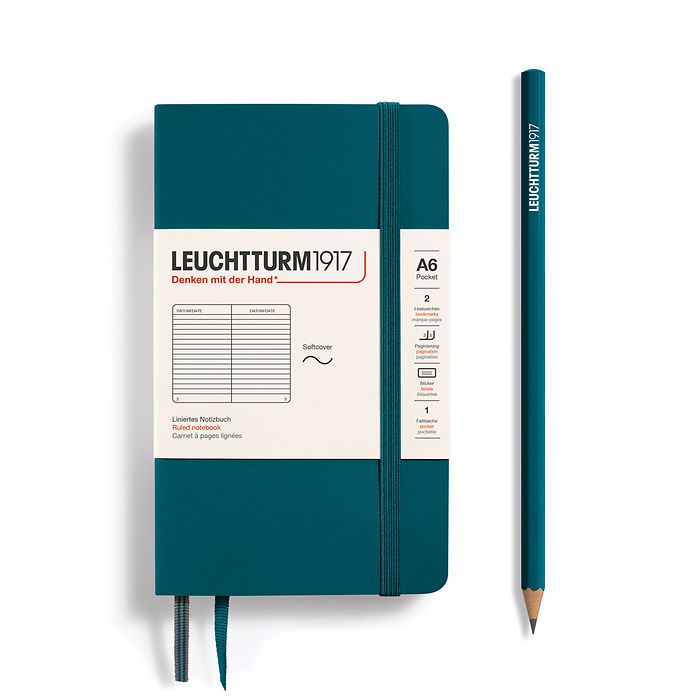 Notebook Pocket (A6), Softcover, 123 numbered pages, Pacific Green, ruled