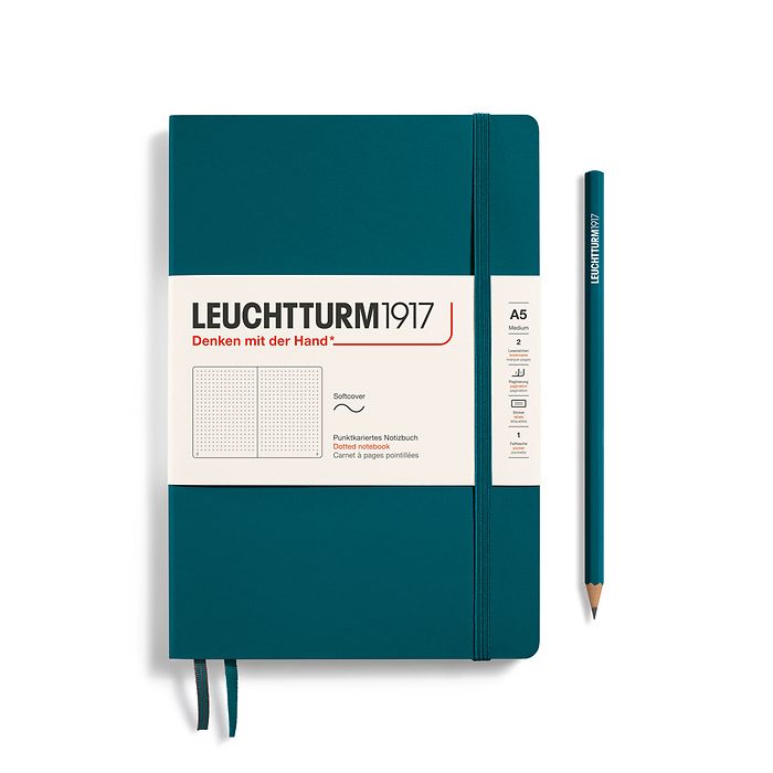 Notebook Medium (A5), Softcover, 123 numbered pages, Pacific Green,  dotted
