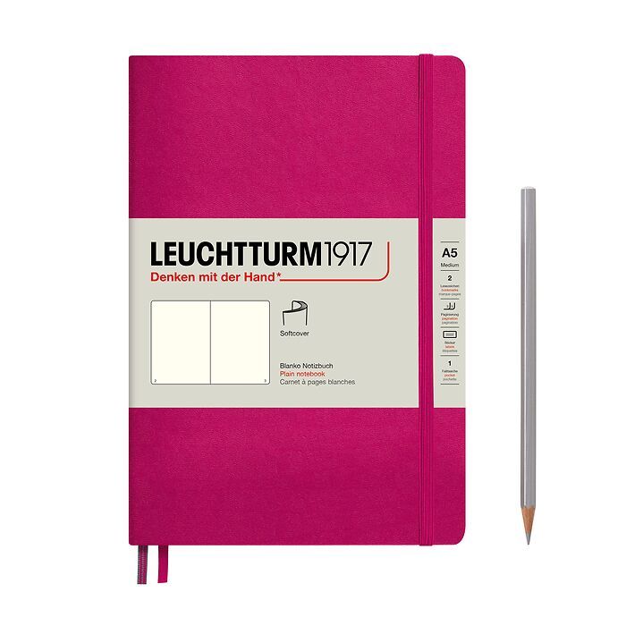 Notebook Medium (A5), Softcover, 123 numbered pages, Berry,  plain