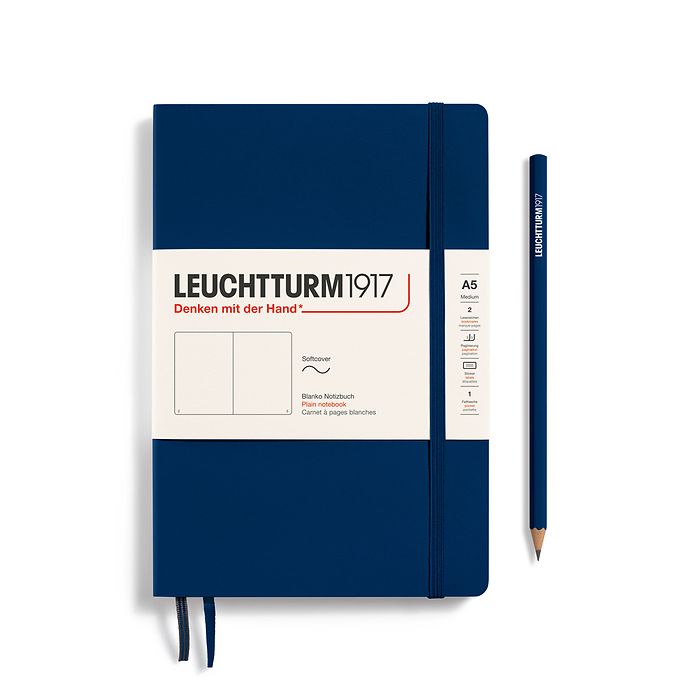 Notebook Medium (A5), Softcover, 123 numbered pages, Navy, plain