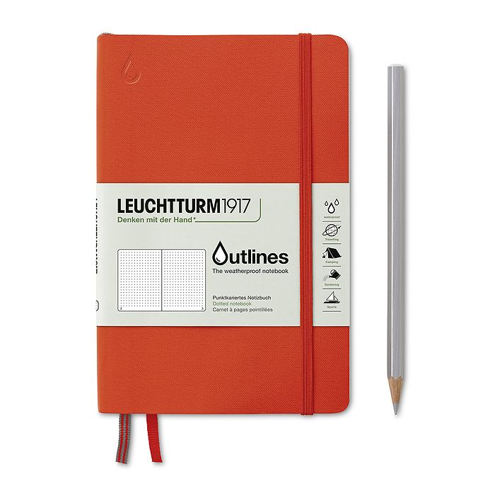 Notebook Paperback (B6+), Outlines, Flexcover, 89 num. pages, Signal Orange, dotted