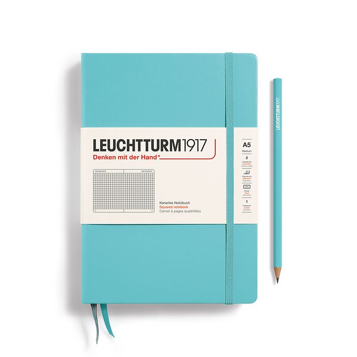 Notebook Medium (A5), Hardcover, 251 numbered pages, Aquamarine, squared