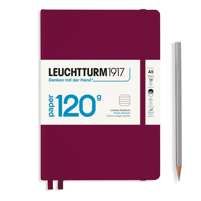 Notebook Medium (A5), EDITION 120, Hardcover, 203 numbered pages, Port Red, ruled