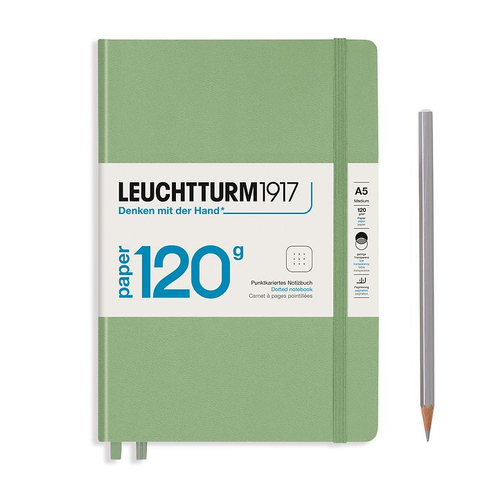 Notebook Medium (A5), EDITION 120, Hardcover, 203 numbered pages, Sage, dotted