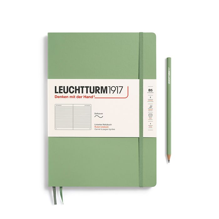 Notebook Composition (B5), Softcover, 123 numbered pages, Sage, ruled