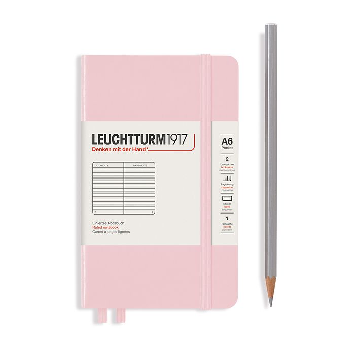 Notebook Pocket (A6), Hardcover, 187 numbered pages, Powder, ruled