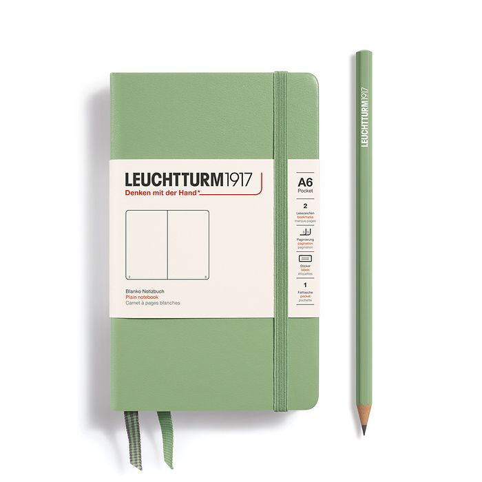 Notebook Pocket (A6), Hardcover, 187 numbered pages, Sage, plain