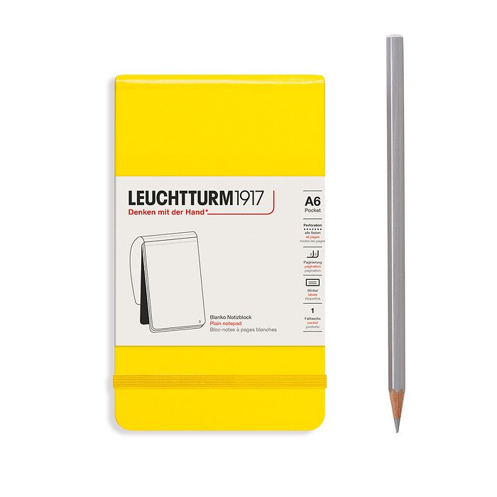 Notepad Pocket (A6), Hardcover, 184 numbered pages, lemon, plain