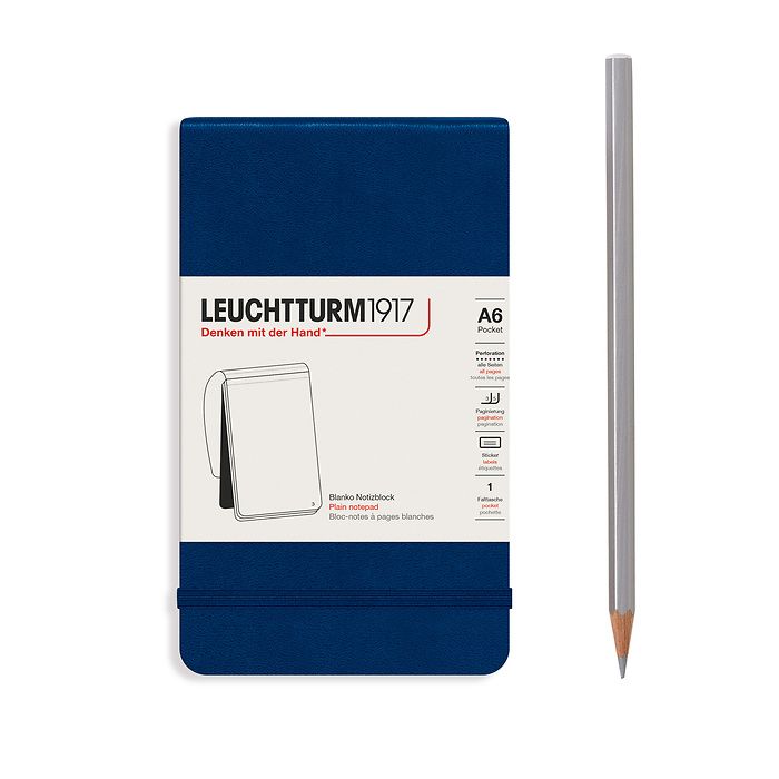 Notepad Pocket (A6), Hardcover, 184 numbered pages, navy, plain