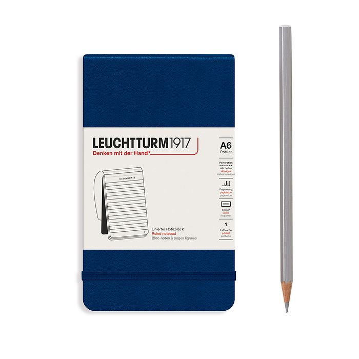 Notepad Pocket (A6), Hardcover, 184 numbered pages, navy, ruled