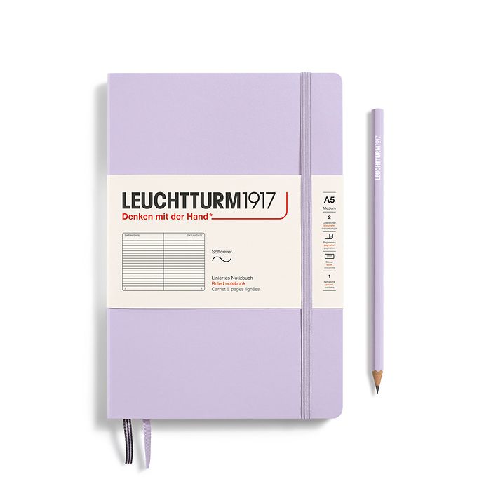 Notebook Medium (A5), Softcover, 123 numbered pages, Lilac, ruled