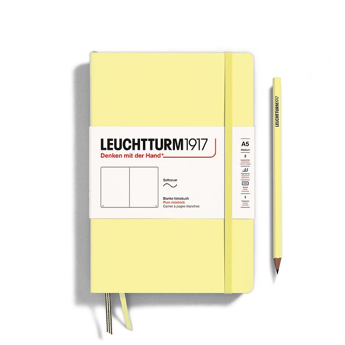 Notebook Medium (A5), Softcover, 123 numbered pages, Vanilla, plain