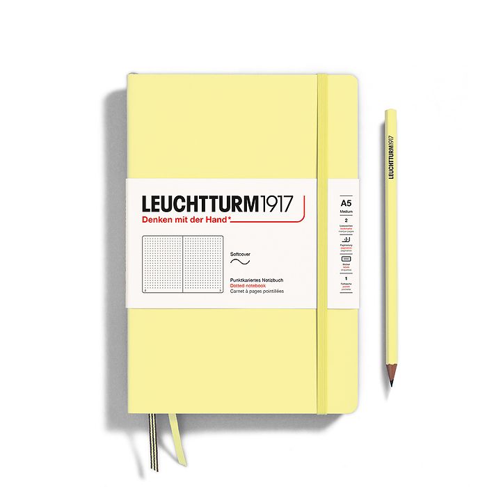 Notebook Medium (A5), Softcover, 123 numbered pages, Vanilla, dotted