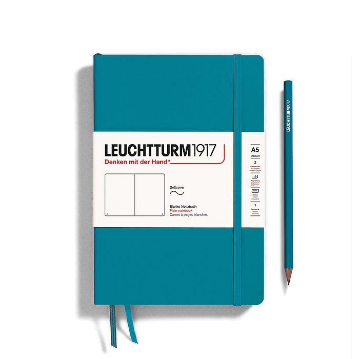 Notebook Medium (A5), Softcover, 123 numbered pages, Ocean, plain