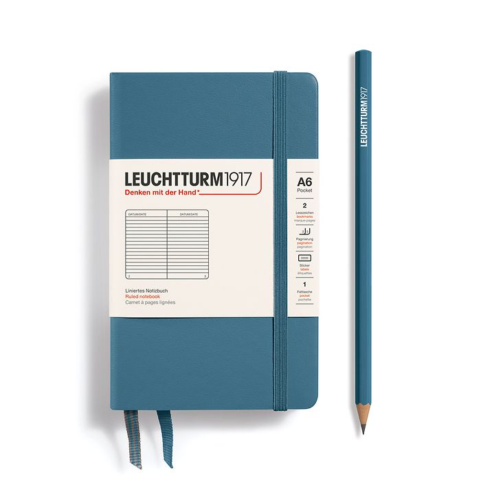 Notebook Pocket (A6), Hardcover, 187 numbered pages, Stone Blue, ruled
