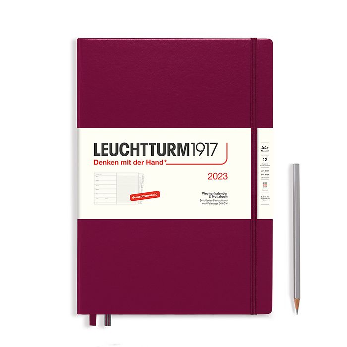 Weekly Planner & Notebook Master (A4+) 2023, with booklet, Port Red, German