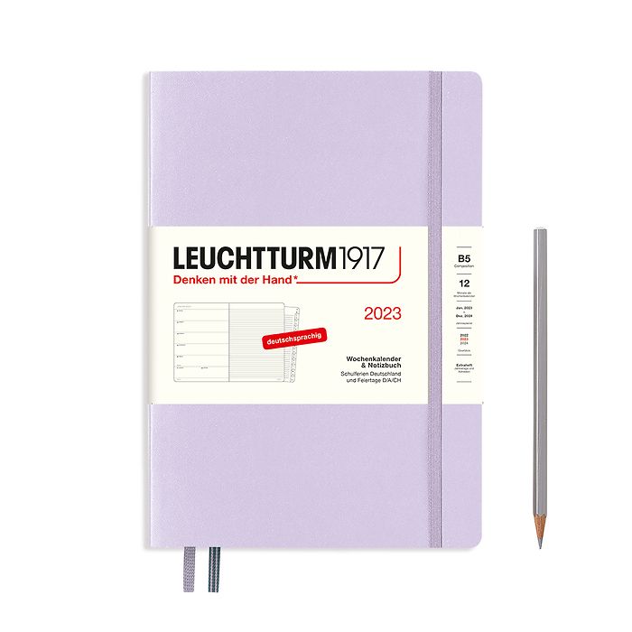 Weekly Planner & Notebook Composition (B5) 2023, with booklet, Lilac, German